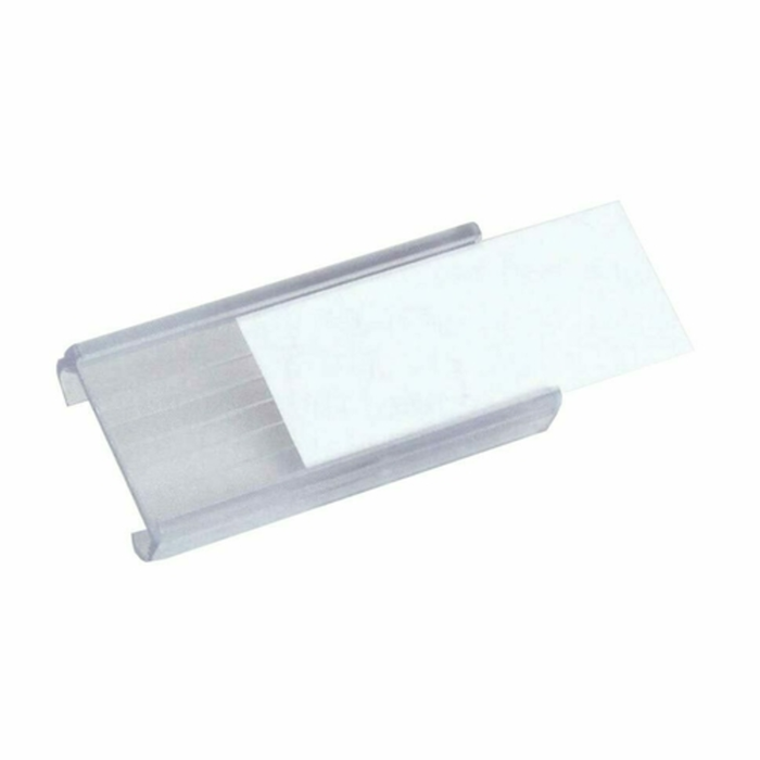 Shelving Label Holder Clip in Clear Plastic for Organizing Shelves and Displays