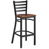Omcan 47592 Indoor Black PU Leather Backed Commercial Bar Stool, 15.75 Inch Width - black metal frame bar stool with ladder back