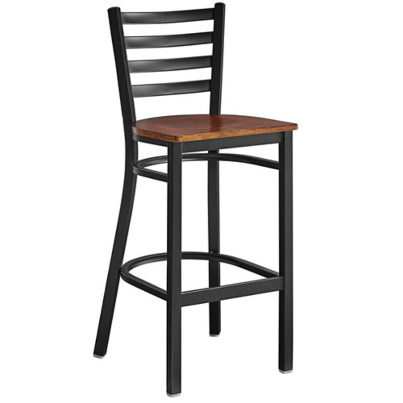 Omcan 47592 Indoor Black PU Leather Backed Commercial Bar Stool, 15.75 Inch Width - black metal frame bar stool with ladder back