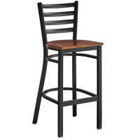 Omcan 47592 Indoor Black PU Leather Backed Commercial Bar Stool, 15.75 Inch Width - black metal frame bar stool with ladder back