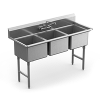 Winholt WS3T1824 63" x 29.5" Three Compartment Stainless Steel Sink