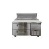 Refrigerated Pizza Prep Table With Stainless Steel Surface And Storage Drawers For Commercial Kitchen Use