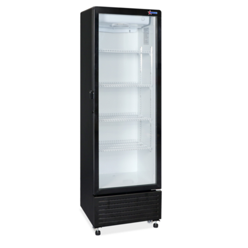 OMCAN 47460 22.6-Inch Single Door Glass Merchandiser Refrigerator With Black Exterior And Glass Door