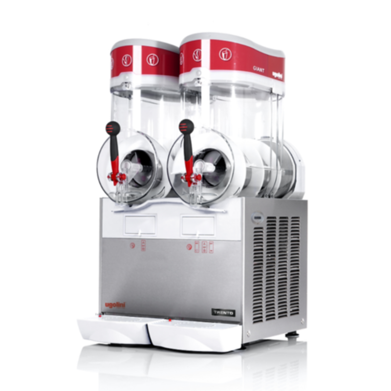 Alt Tag: Ugolini 49080 30-Liter Dual Bowl Frozen Drink Slushy Machine double bowl granita dispenser stainless steel commercial