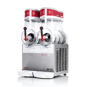 Alt Tag: Ugolini 49080 30-Liter Dual Bowl Frozen Drink Slushy Machine double bowl granita dispenser stainless steel commercial