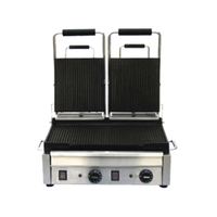 Omcan 19937 Double Panini Grill with 10" x 18" Grooved Surface