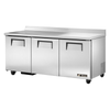 True 72-Inch Stainless Steel Worktop Refrigerator With Three Doors And Convenient Storage