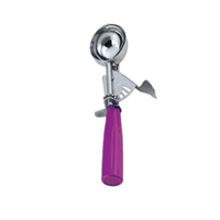 Omcan 34848 Stainless Steel Round Disher for Precise 2.67 oz Portioning with purple handle round scoop