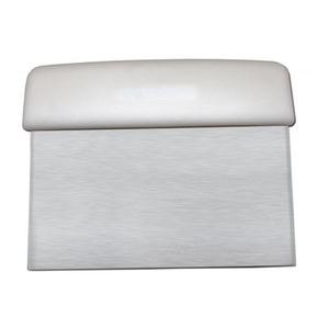 Alt Tag: Omcan 14205 Professional 6-inch Wide Stainless Steel Multi-Purpose Dough Cutter Scraper stainless steel bench scraper with white handle