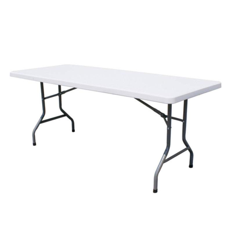 Alt Tag: Omcan 41597 6-Foot Heavy-Duty Rectangular Folding Table for Events portable white rectangular table with folding legs
