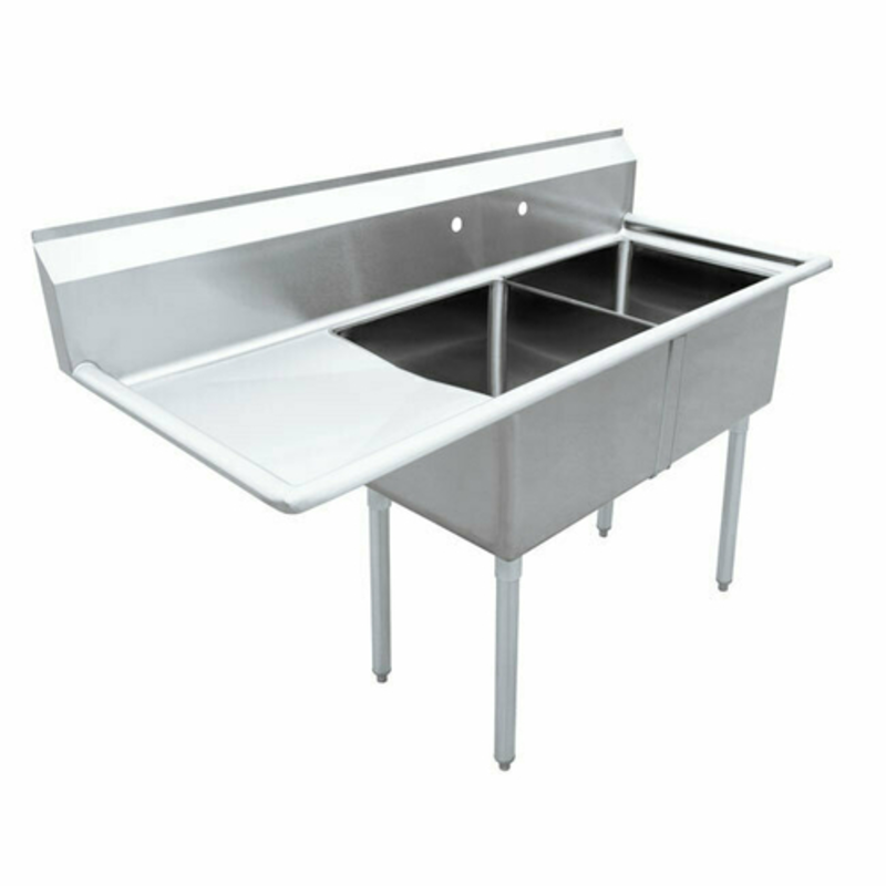Two Compartment Pot Sink With Drainboard, Stainless Steel Design For Commercial Kitchens