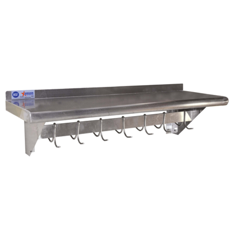 Omcan 31853 60" Stainless Steel Pot Rack With Shelf Featuring Hooks And An Overhead Shelf For Kitchen Storage