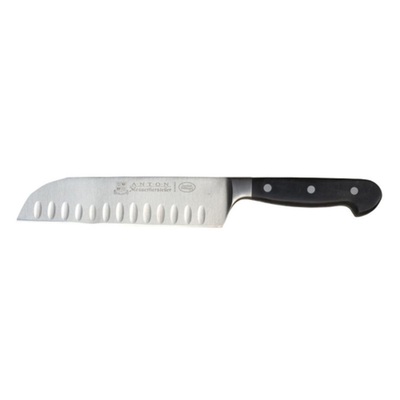 Asian Stainless Steel Chef Knife With Black Handle And Hollow Edge