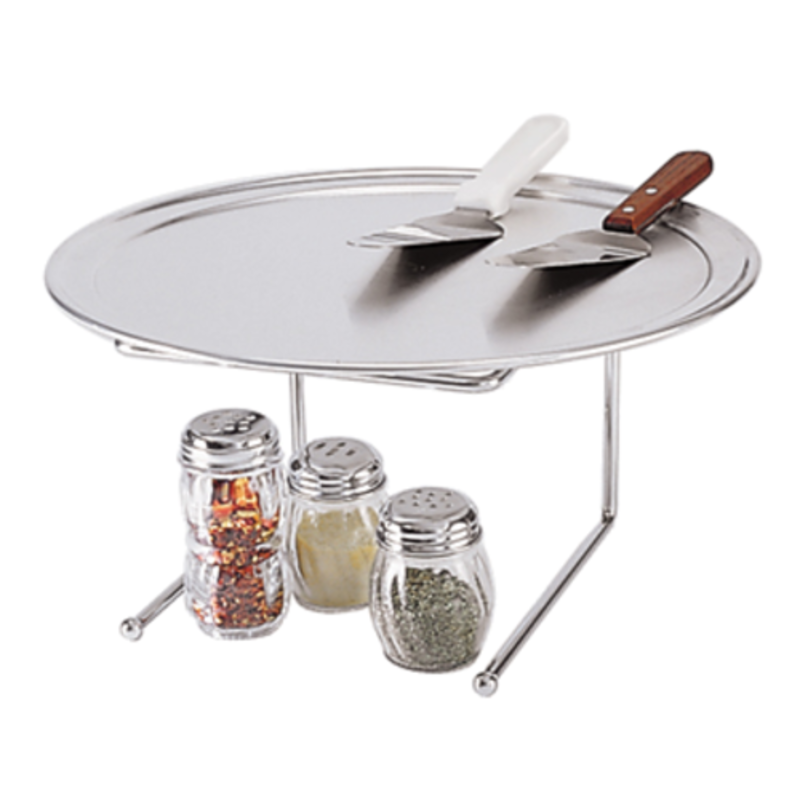 Chrome Pizza Stand With Pizza Pan, Serving Utensils, And Spice Containers For Efficient Dining Room Service