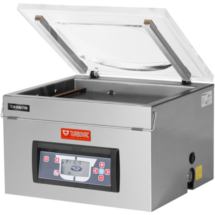 Machine d’emballage sous vide Trento 59136 Turbovac 25 m³ Pompe à chambre de table en acier inoxydable avec couvercle transparent