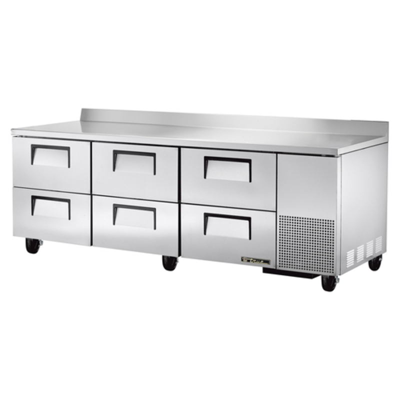 True 93-Inch Deep Worktop Six-Drawer Refrigerated Prep Counter Designed For Commercial Kitchens