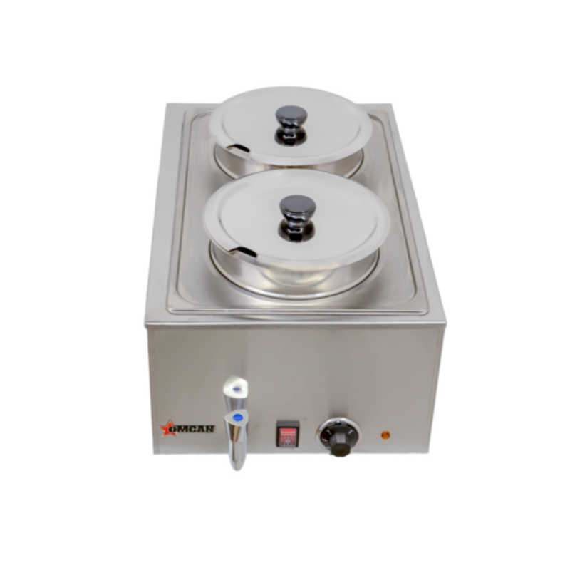 Omcan 19077 Double Well Food Warmer 16.9 QT Capacity stainless countertop double-well warmer with lids, thermostat control