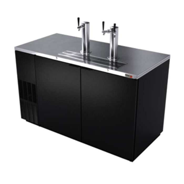 Fagor FDD-59-N-HC 59-1/2" 3 Keg Direct Draw Beer Cooler showcasing sleek design and dual draft towers.