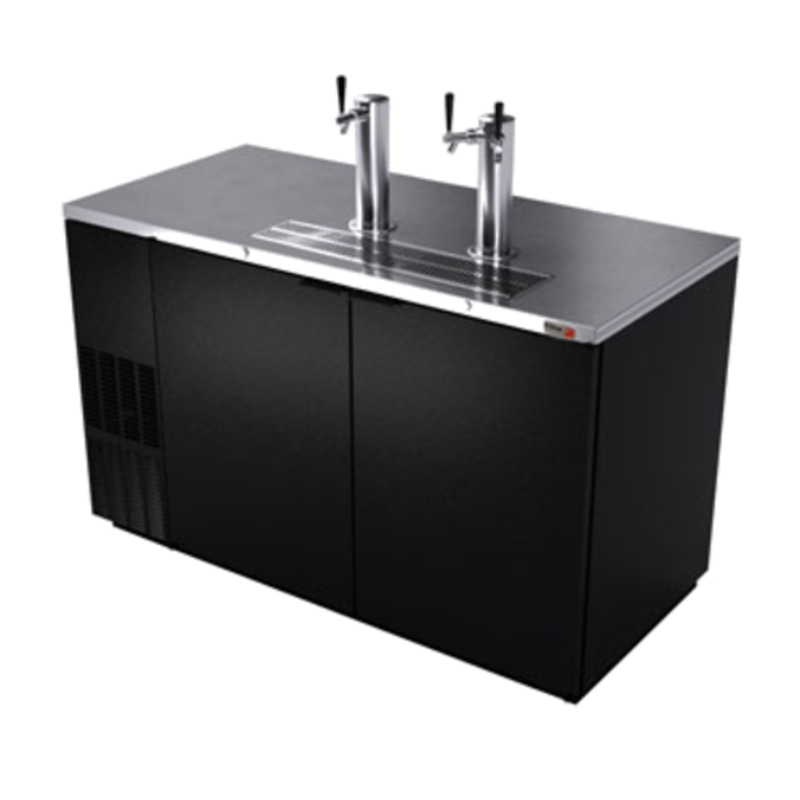 Fagor FDD-59-N-HC 59-1/2" 3 Keg Direct Draw Beer Cooler showcasing sleek design and dual draft towers.