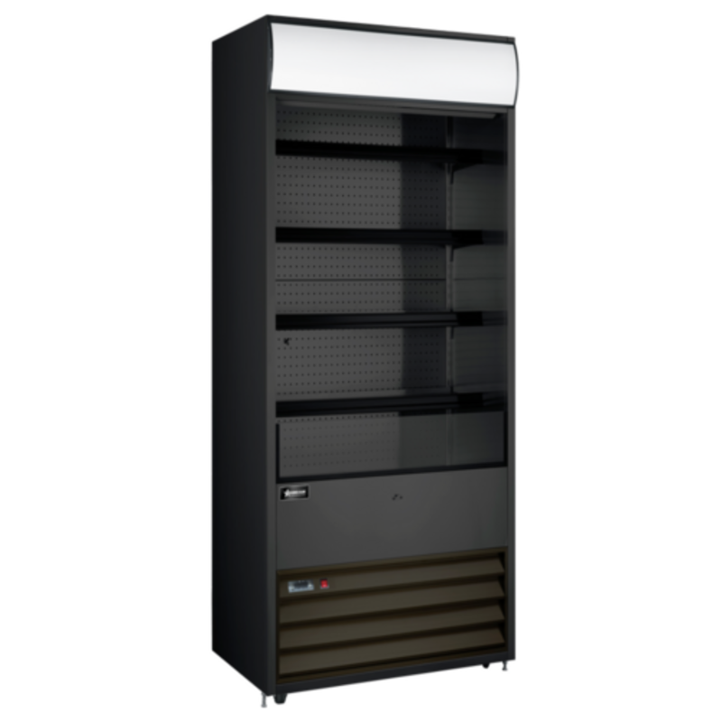Alt Tag: OMCAN 48480 30" Wide Open Air Grab-and-Go Refrigerated Display open refrigerated merchandiser with adjustable shelves and LED lighting
