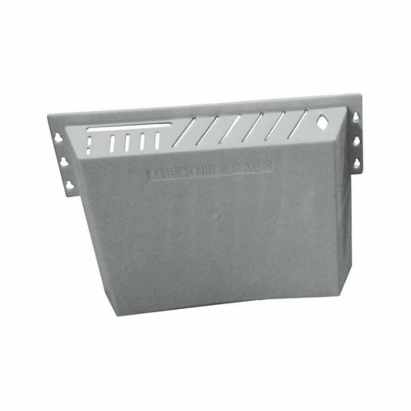 Étiquette alternative : Présentoir à couteaux en plastique Omcan 11545 contient 12 supports muraux en plastique gris Knives & Cleaver pour cuisines commerciales