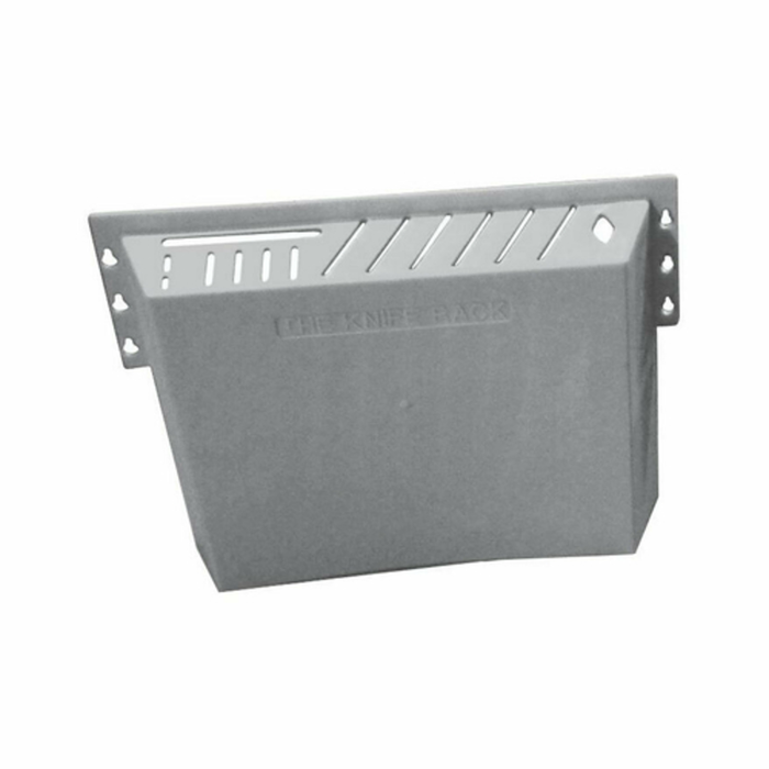 Alt Tag: Omcan 11545 Plastic Knife Rack Holds 12 Knives & Cleaver gray plastic wall-mount knife rack organizer for commercial kitchens