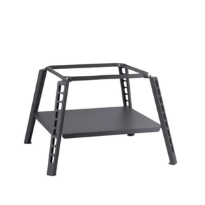 Alt Tag: Omcan 48709 1-Pizza Capacity Versatile Outdoor Multi-Fuel Oven stand with adjustable metal frame and shelf for outdoor cooking setup