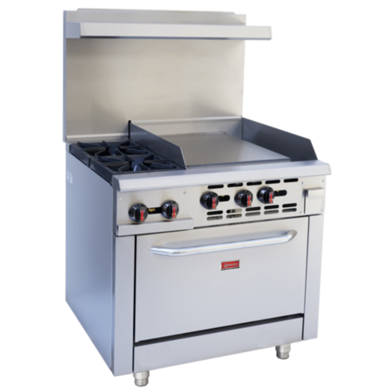 OMCAN 46026 Commercial 36 Inch Gas Range With Griddle And Oven, Ideal For Busy Kitchens Offering Commercial Gas Range With Griddle