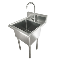 Omcan 44593 Stainless Steel Laundry Sink 24" Wide Unit freestanding commercial utility sink with faucet and backsplash