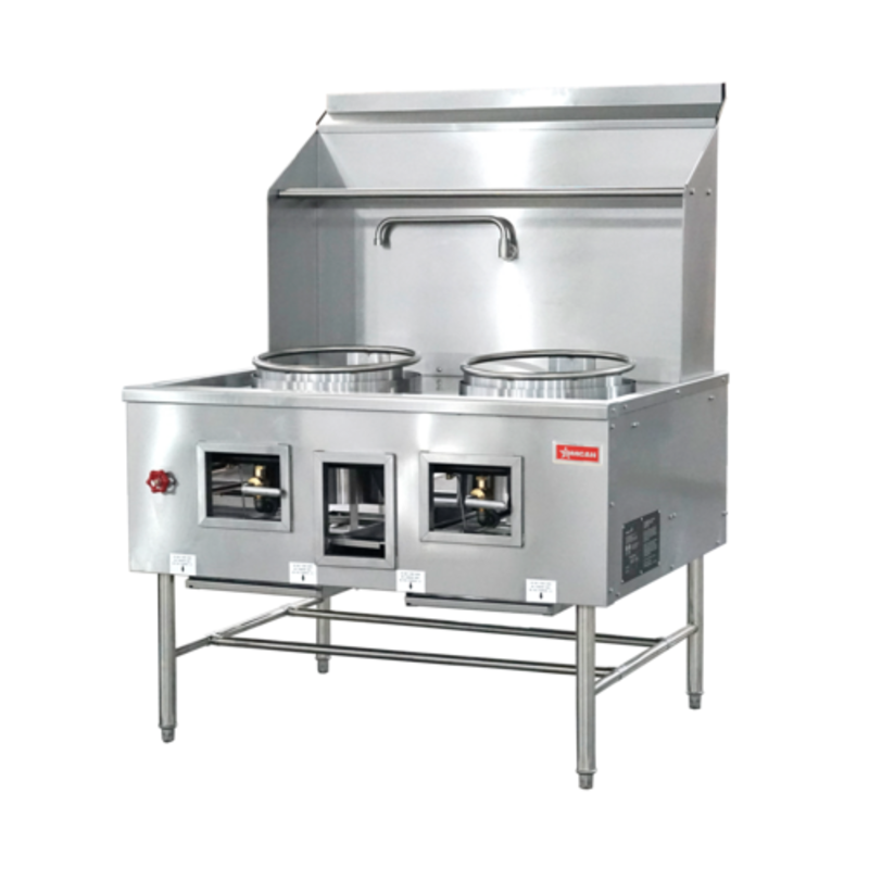Omcan 250,000 BTU Two Chamber Commercial Natural Gas Wok Range For High-Heat Cooking In Professional Kitchens