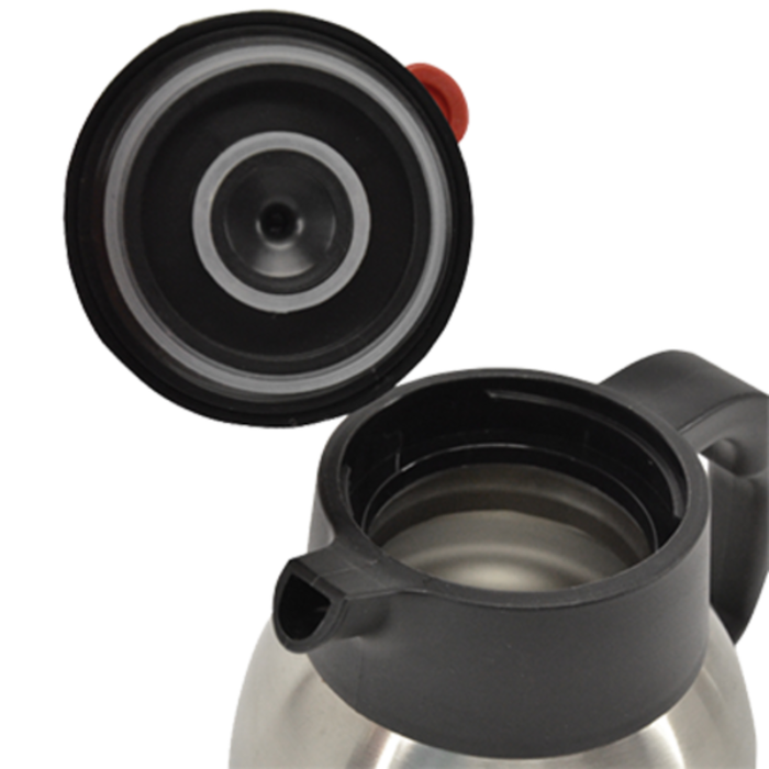 Omcan 40566 Replacement Beverage Server Lid for 2.2L-3.0L Airpots replacement lid shown open on stainless airpot beverage server