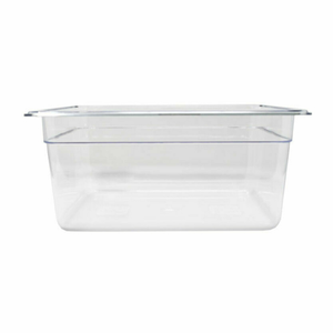 Alt Tag: Omcan 80064 Clear Polycarbonate 1.6 Qt. Food Pan, 1/6 Size clear plastic food storage pan for commercial kitchen prep and buffet service