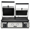 Commercial Electric Double Panini Grill With Ribbed Plates And Control Knobs