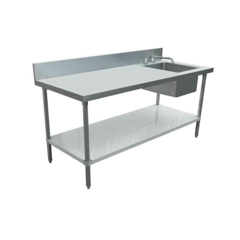 60 Inch Stainless Steel Work Table With Sink Featuring A Durable Surface And Integrated Prep Sink For Commercial Kitchens