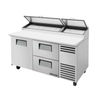 67-inch Refrigerated Pizza Prep Table With Solid Doors And Drawers, Stainless Steel Design