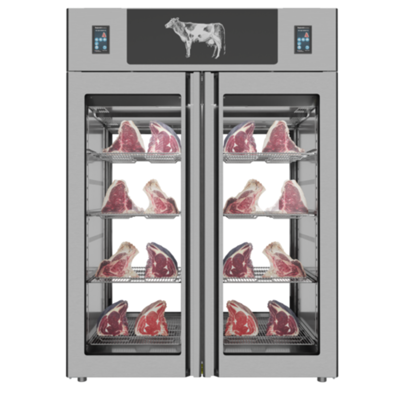 Trento Stagionello 48047 Two-Door Glass View Meat Aging Cabinet Showing Various Cuts Of Meat