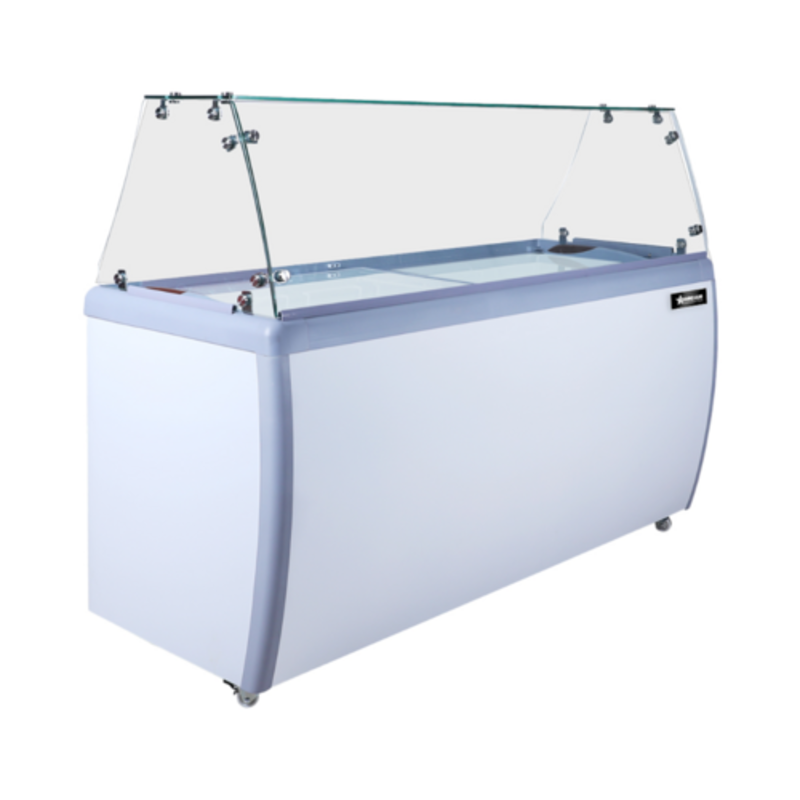 Omcan 48657 39" Gelato Dipping Freezer With Sneeze Guard Showcasing Delicious Frozen Desserts