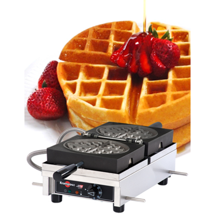 Krampouz WECDCAAS Commercial Electric Waffle Maker Making Perfect Waffles With Strawberries And Syrup On Top