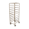 Alt Tag: OMCAN 13500 10 Pan Capacity Aluminum Curve Top Pan Rack on casters, commercial sheet pan storage and transport rack