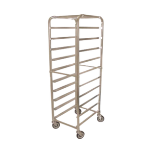 Alt Tag: OMCAN 13500 10 Pan Capacity Aluminum Curve Top Pan Rack on casters, commercial sheet pan storage and transport rack