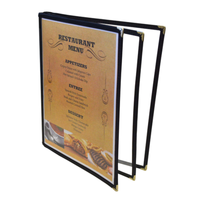 Omcan Premium Black Leatherette Menu Cover for Restaurant Establishments black leatherette restaurant menu holder with gold corners