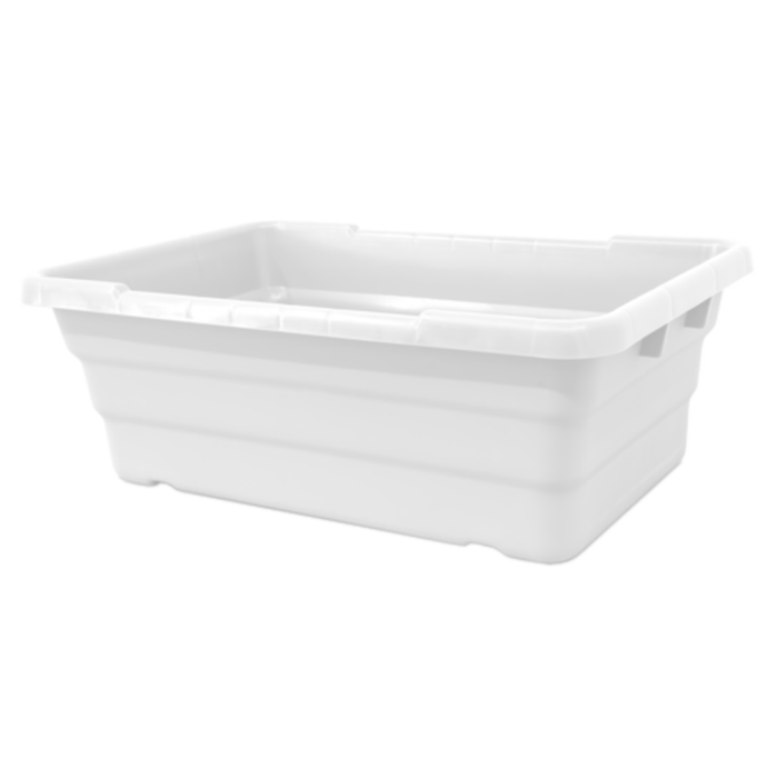Alt Tag: Omcan 81139 50 lbs 26.5-inch Commercial High-Density Polyethylene Meat Lug white HDPE meat lug bin for commercial kitchens