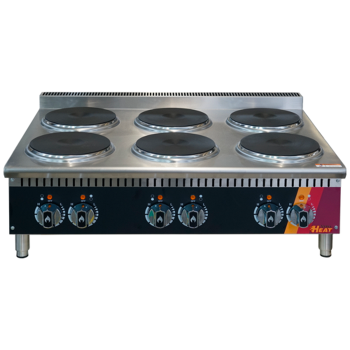 36 Inch Electric Countertop Hotplate With Six Burners And Stainless Steel Design For Commercial Kitchens