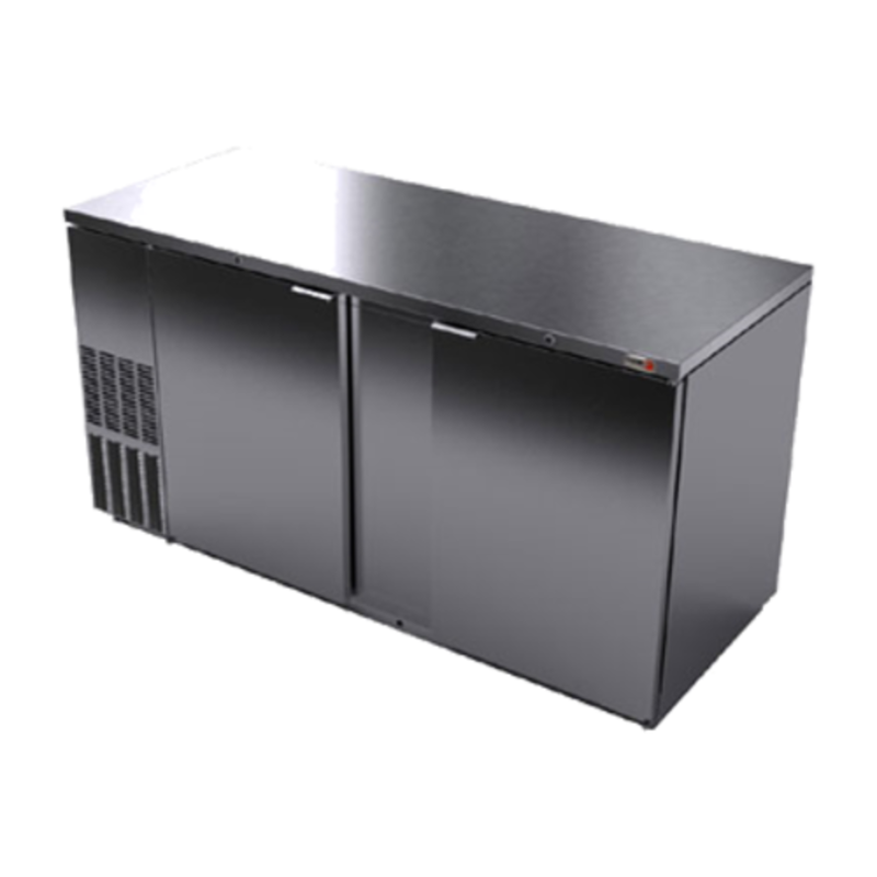 Alt Tag: Fagor FBB-69S-N 69.5-Inch Two-Door Back Bar Refrigerator Cabinet stainless steel back bar cooler, front-breathing design