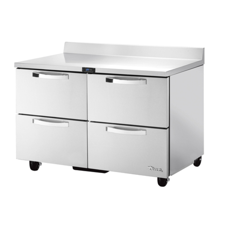 True TWT-48D-4-HC 48-Inch Refrigerated Worktop Counter With Drawers Ideal For Kitchen Workflow.