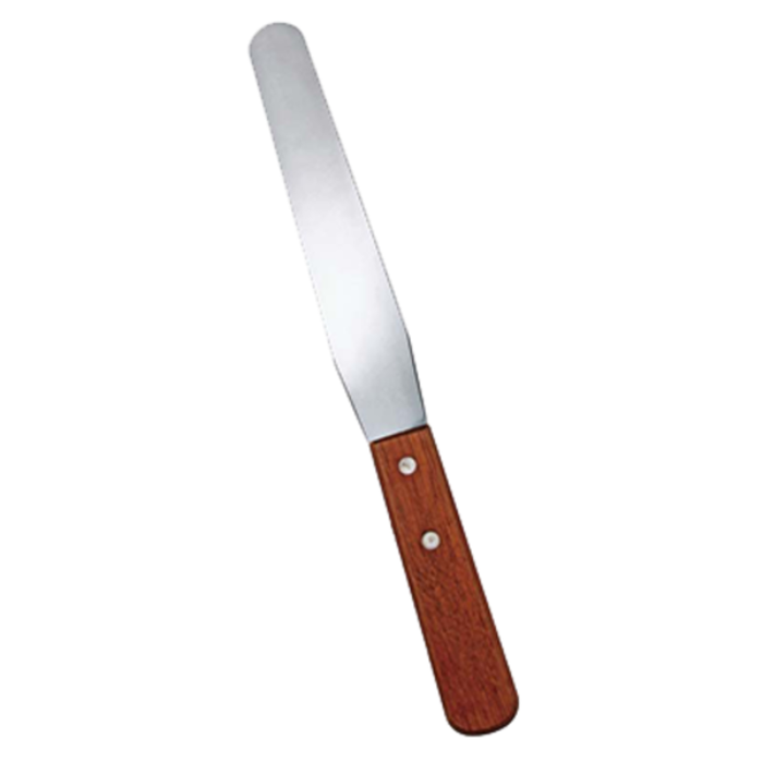 Alt Tag: Omcan 80002 Stainless Steel Baker's Spatula with Ergonomic Wooden Handle 12-Inch Blade, stainless steel spatula with wood handle