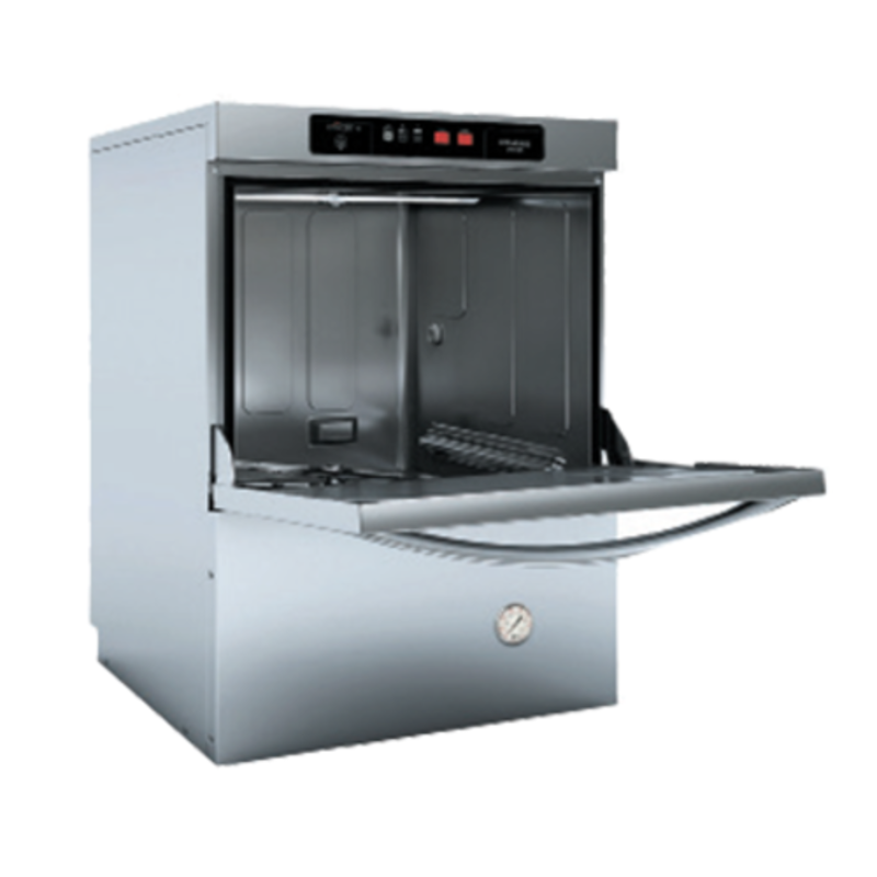 Fagor Undercounter High-Temp Dishwasher 30 Racks Per Hour Capacity stainless steel commercial undercounter dishwasher with front-loading door