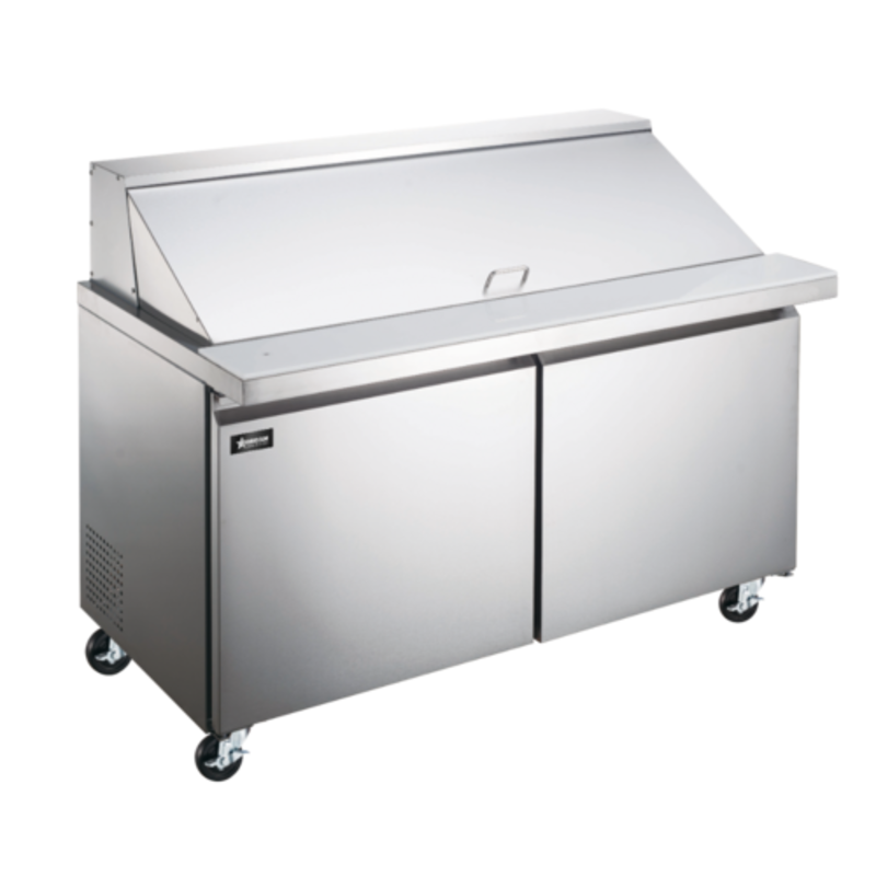 Refrigerated Sandwich Prep Table With Stainless Steel Finish And Rolling Caster Wheels For Easy Mobility