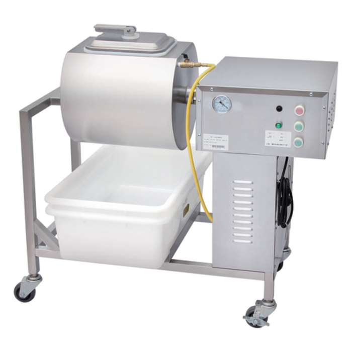 Alt Tag: Omcan 41514 11-22 lbs Capacity Stainless Steel Vacuum Marinator commercial vacuum meat marinator machine with rolling drum and control panel