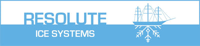 Logo of Resolute Ice Systems with a ship and ice crystal design on a blue and white background.